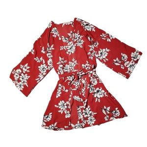 Active USA Red Floral Print Kimono Coverup